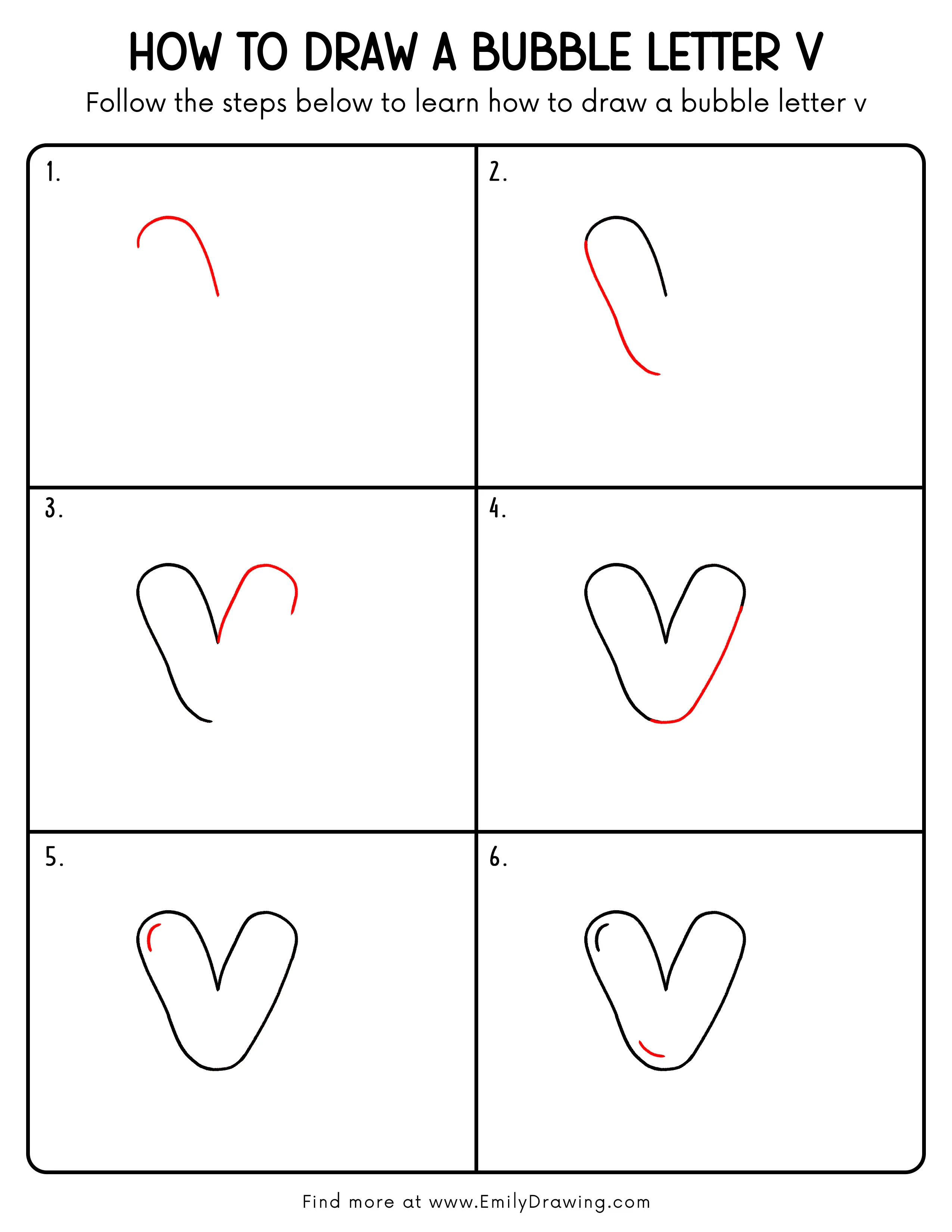 Printable Bubble Letter V Drawing Guide